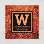 Monogram modern oranje bladblad vierkante visitekaartje (Voorkant)