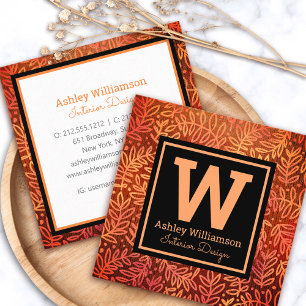 Monogram modern oranje bladblad vierkante visitekaartje