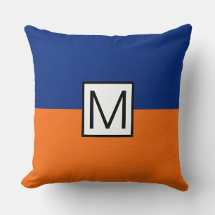 Monogram Modern Oranje en Donkerblauw Elegant Kussen