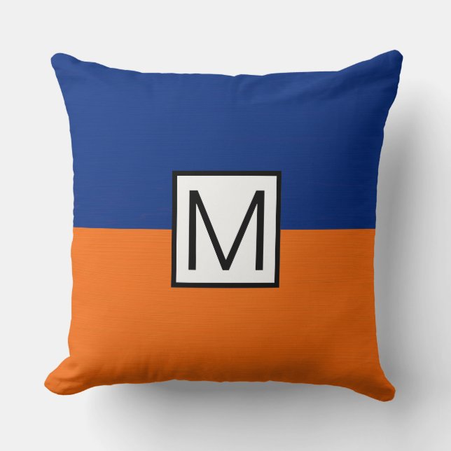 Monogram Modern Oranje en Donkerblauw Elegant Kussen (Voorkant)