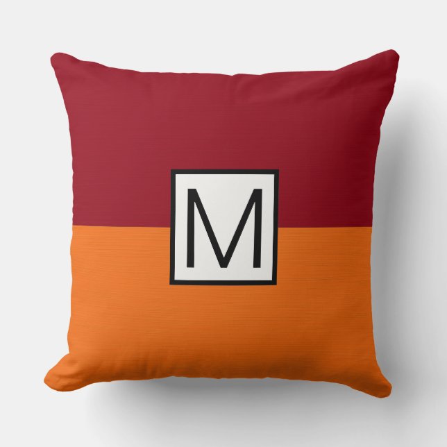 Monogram Modern Oranje en Maroon Elegant Kussen (Voorkant)