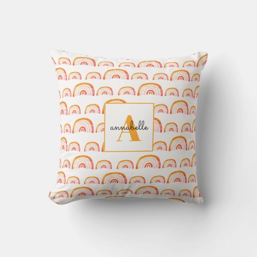 Monogram Modern Oranje Waterverf Regenboog Kussen (Voorkant)