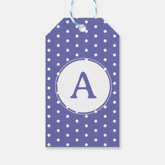 Monogram Modern Periwinkle Polka Dots Birthday Cadeaulabel (Achterkant)
