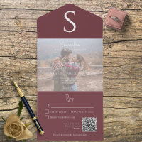 Monogram Modern Photo Burgundy Wine QR Code