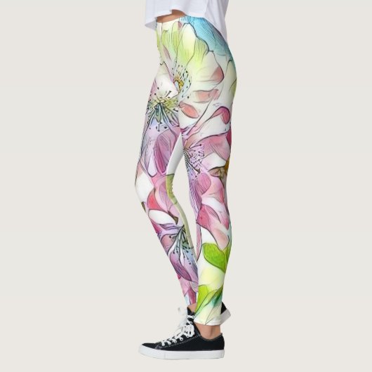 Monogram Modern Pink Cherry Blossom Waterverf Leggings (Links)