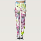 Monogram Modern Pink Cherry Blossom Waterverf Leggings (Voorkant)