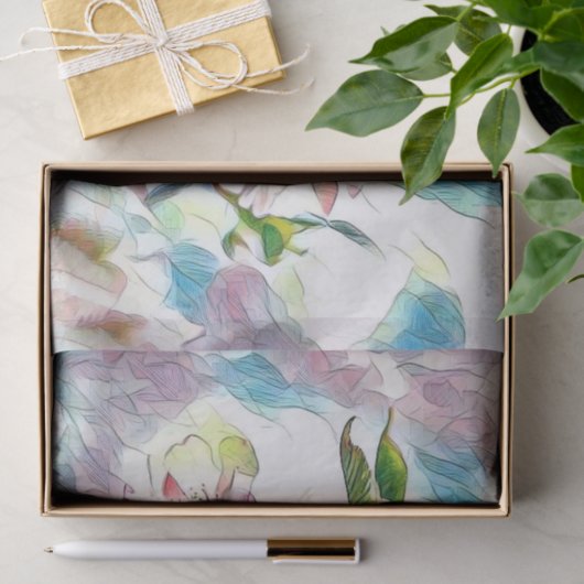 Monogram Modern Pink Cherry Blossom Waterverf Tissuepapier (Geschenk)