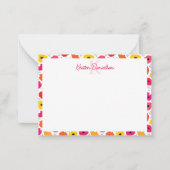 Monogram Modern Poppy Floral Patroon Script Naam Notitiekaartje (Voorkant)