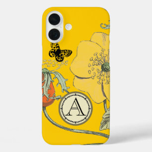 Monogram  Modern Poppy Yellow Floral iPhone 16 Plus Hoesje