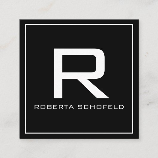Monogram Modern Professional Chic Black Vierkante Visitekaartje (Voorkant)