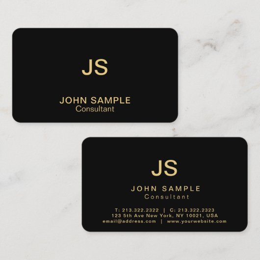 Monogram Modern Professional Elegant Black Gold Visitekaartje (Voorkant / Achterkant)