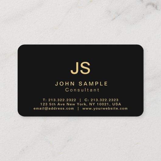 Monogram Modern Professional Elegant Black Gold Visitekaartje (Achterkant)