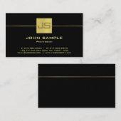 Monogram Modern Professioneel Elegant Zwart Goud Visitekaartje (Voorkant / Achterkant)