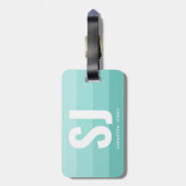 Monogram Modern Rainbow Blauwgroen Blauwe Strepen  Bagagelabel (Achterkant verticaal)