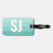 Monogram Modern Rainbow Blauwgroen Blauwe Strepen  Bagagelabel (Achterkant horizontaal)