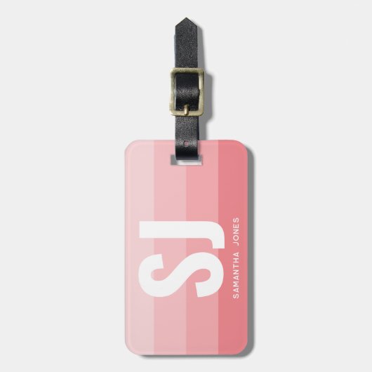 Monogram Modern Rainbow Blush Roze Streep Initiale Bagagelabel (Voorkant verticaal)