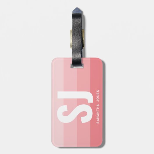Monogram Modern Rainbow Blush Roze Streep Initiale Bagagelabel (Achterkant verticaal)