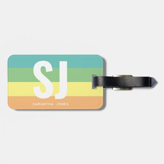 Monogram Modern Rainbow Bold Stripes Initialen Bagagelabel (Achterkant horizontaal)