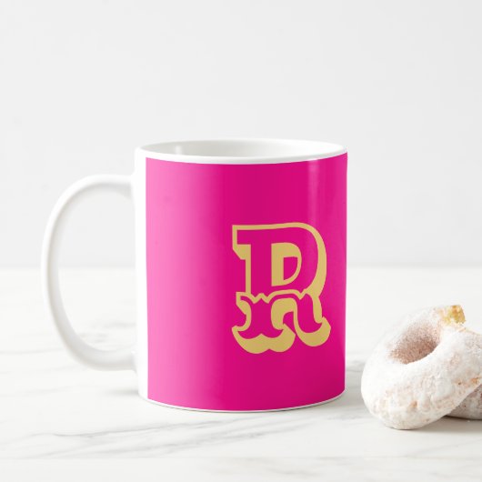 Monogram Modern Retro Lettertype Heet Roze Koffiemok (Met donut)