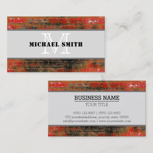 Monogram Modern Rode Achtergrond Visitekaartje (Voorkant / Achterkant)