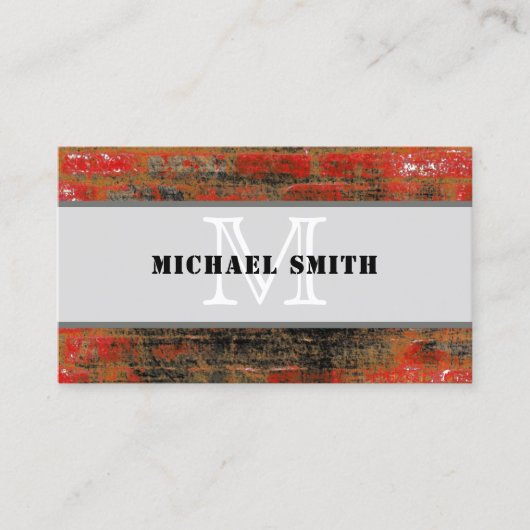 Monogram Modern  Rode Achtergrond Visitekaartje (Voorkant)