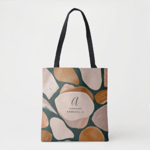 Monogram modern roestgroen abstract stijlvol desig tote bag