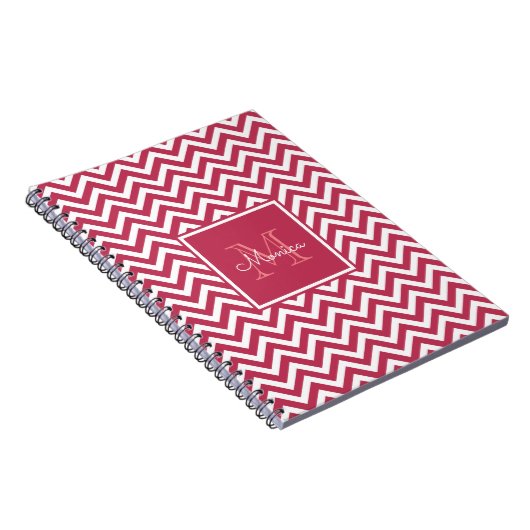 Monogram modern Rood Magenta Chevron Pattern Notitieboek (Rechterzijde)
