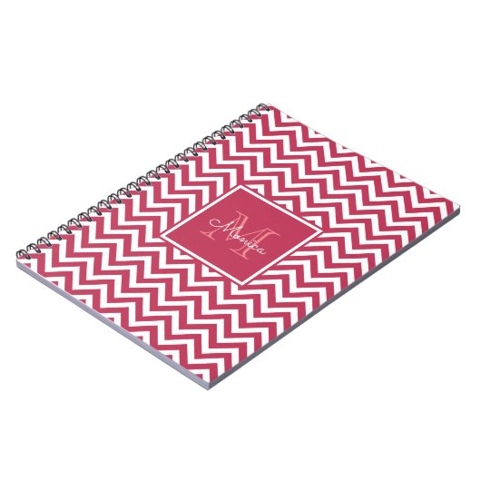 Monogram modern Rood Magenta Chevron Pattern Notitieboek (Linkerzijde)