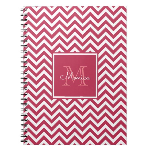 Monogram modern Rood Magenta Chevron Pattern Notitieboek (Voorkant)