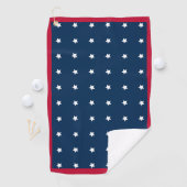 Monogram modern rood-witte marineblauw-staarten golfhanddoek (Insitu)
