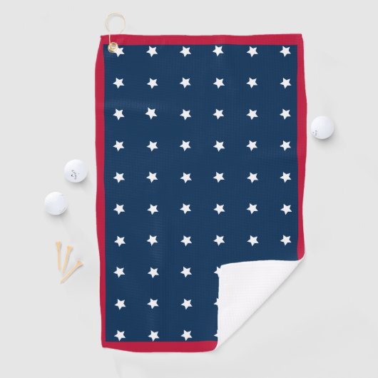 Monogram modern rood-witte marineblauw-staarten golfhanddoek (Insitu)