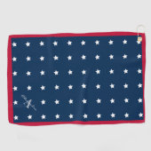 Monogram modern rood-witte marineblauw-staarten golfhanddoek (Horizontaal)