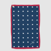 Monogram modern rood-witte marineblauw-staarten golfhanddoek (Voorkant)