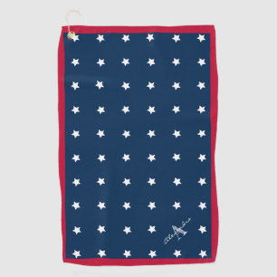 Monogram modern rood-witte marineblauw-staarten golfhanddoek