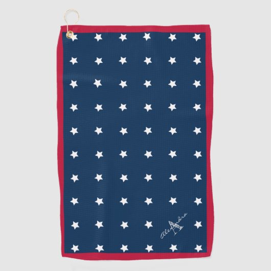Monogram modern rood-witte marineblauw-staarten golfhanddoek (Voorkant)