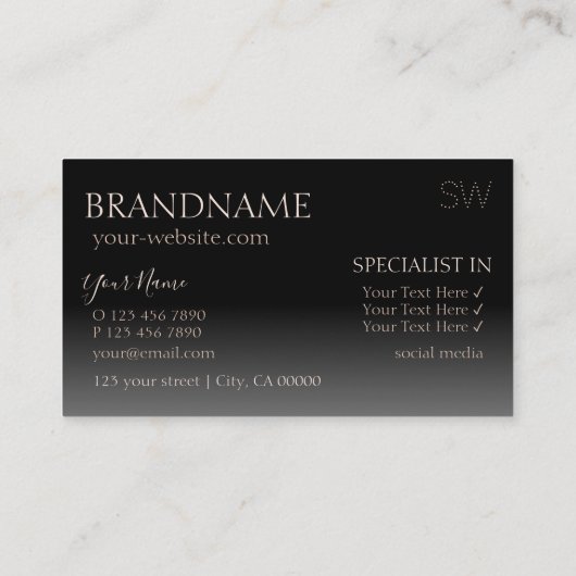 Monogram modern Roos Gold- en Black Mirror-brieven Visitekaartje (Achterkant)