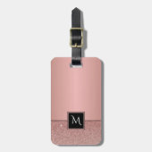 Monogram Modern Roos Gold Foil Glitter Girly Bagagelabel (Voorkant verticaal)
