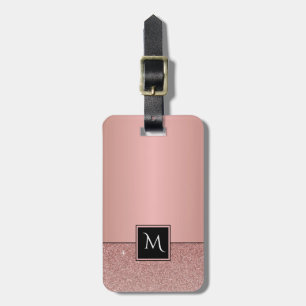 Monogram Modern Roos Gold Foil Glitter Girly Bagagelabel