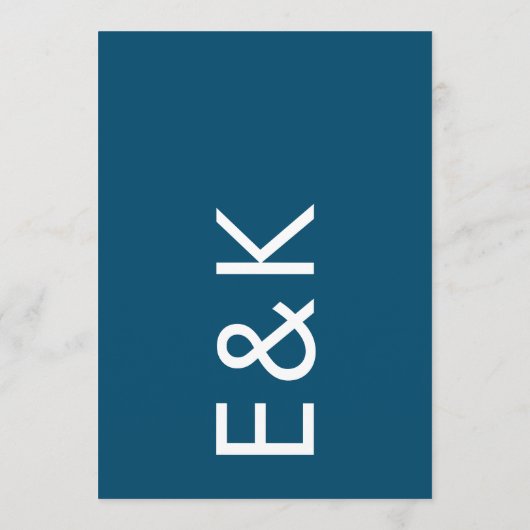 Monogram Modern Royal Blue Simple Wedding Kaart (Achterkant)