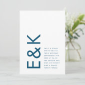 Monogram Modern Royal Blue Simple Wedding Kaart (Staand voorkant)