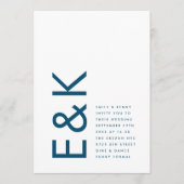 Monogram Modern Royal Blue Simple Wedding Kaart (Voorkant)