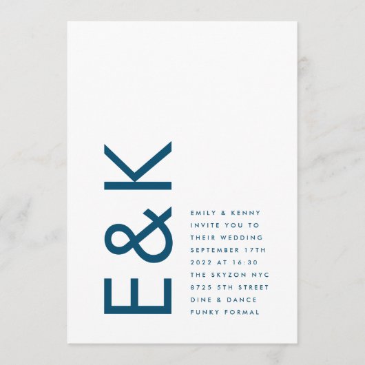 Monogram Modern Royal Blue Simple Wedding Kaart (Voorkant)