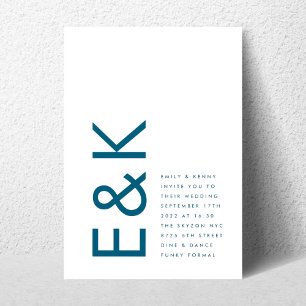 Monogram Modern Royal Blue Simple Wedding Kaart