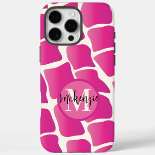 Monogram Modern Roze en Ivoor Giraffe Patroon iPhone 16 Pro Max Hoesje