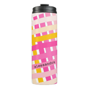 Monogram Modern Roze Geel Geruite Meisjesachtige Thermosbeker