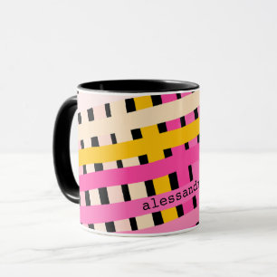 Monogram Modern Roze Geel Zwart Geruit Geruit Cute Mok
