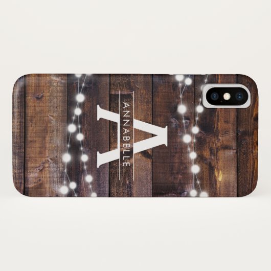 Monogram Modern Rustiek Hout String Lights Land Case-Mate iPhone Case (Achterkant (horizontaal))