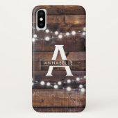 Monogram Modern Rustiek Hout String Lights Land Case-Mate iPhone Case (Achterkant)