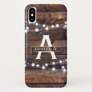Monogram Modern Rustiek Hout String Lights Land Case-Mate iPhone Case