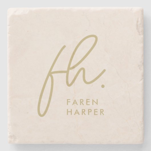 Monogram Modern Script Elegant Blush Pink Gold Stenen Onderzetter (Voorkant)